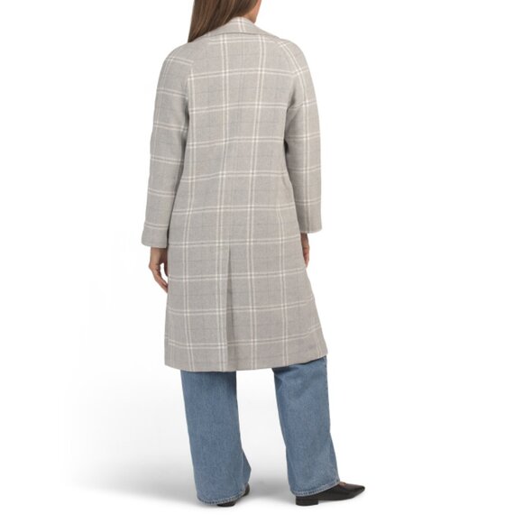 AVEC LES FILLES Light Grey Mix Wool Blend Plaid Relaxed Double Face Walker Coat - Picture 2 of 2